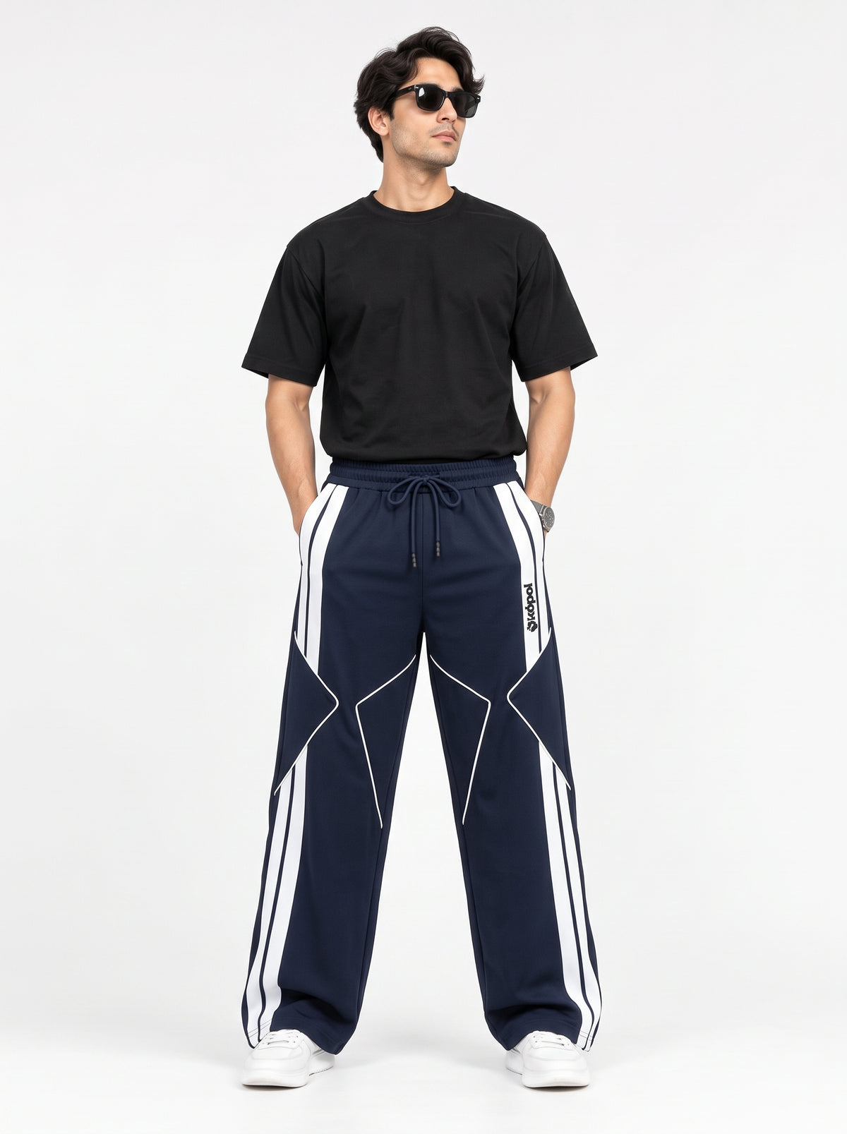 Export Quality Navy Blue White Track Trouser | Skopol