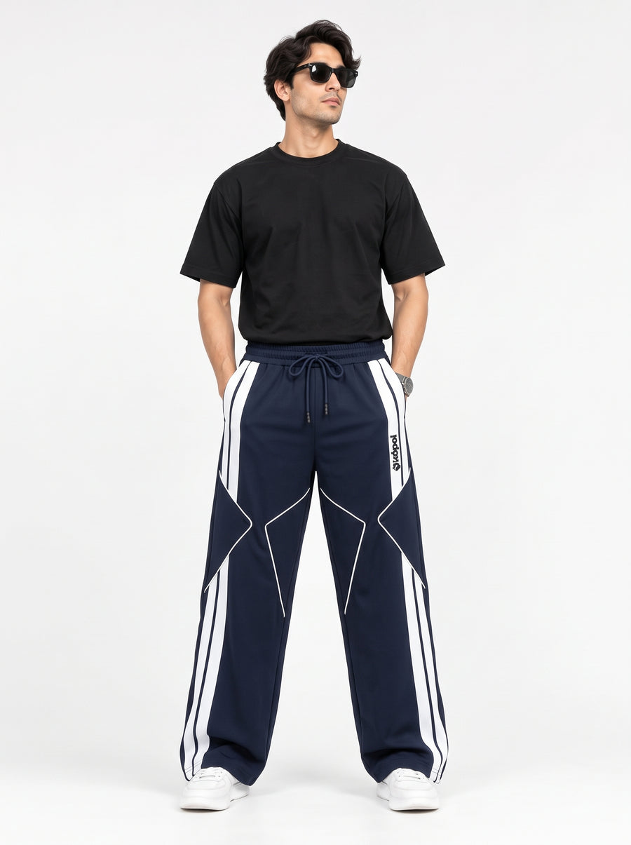 Export Quality Navy Blue White Track Trouser | Skopol